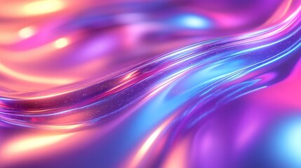 the essence of modernity captured in an abstract holographic curved wave in motion on a bright chrome background, perfect for digital art
