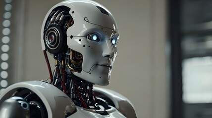 Fototapeta premium Android robot close-up. Future, high technology