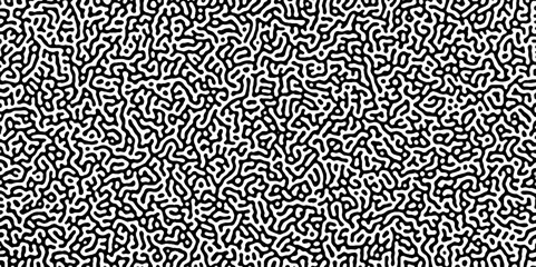 Turing reaction diffusion monochrome seamless pattern with chaotic motion .Linear design with biological shapes. Organic lines in memphis. abstract turing organic wallpaper background .	
