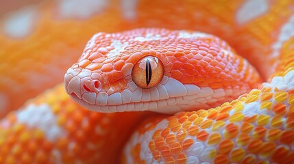 Fototapeta premium Close-up of a vibrant orange and white snake with intricate scales and a mesmerizing eye