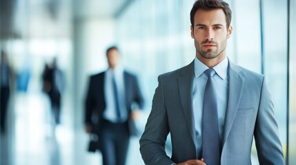 Fototapeta premium Confident Businessman in Suit Walking Through Office Building