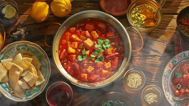 Menudo on the table moves with smoke around