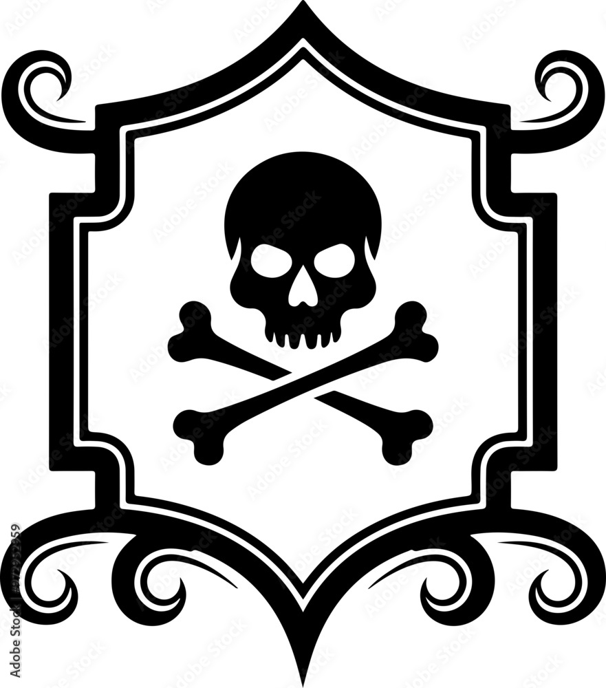 Poster Skull and Crossbones Illustration in Decorative Frame