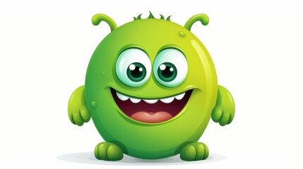 cute green monster cartoon character illustration vector on white background.