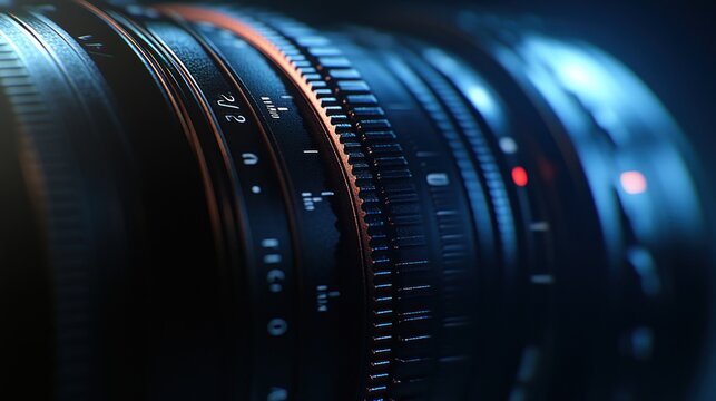 Close-up of a camera lens showcasing intricate details and design.
