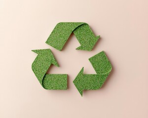 Recycle symbol created from soft green lines, placed on a clean beige background, minimalist design