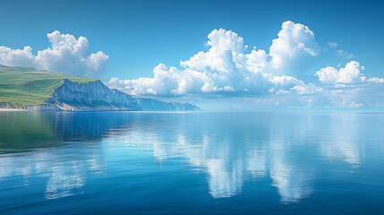 A beautiful blue ocean with a few clouds in the sky.