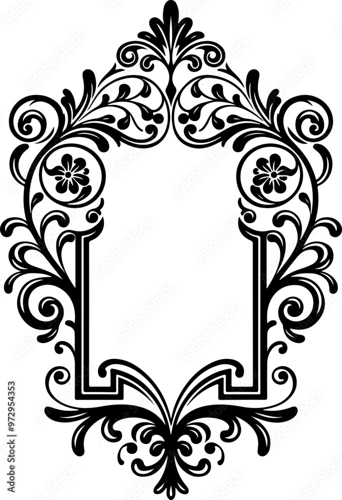 Sticker Elegant Ornamental Frame Design in Black and White