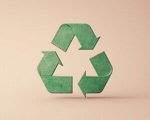 Simple geometric recycle symbol in soft green on a neutral beige background, clean and modern