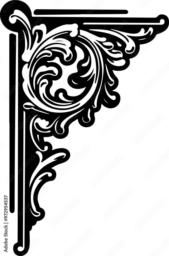 Sticker Ornate Vintage Corner Design Element in Black Ink