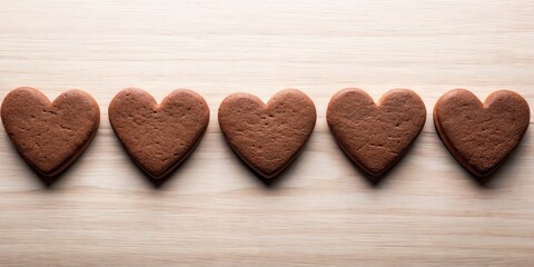 Row of heart shaped chocolate cookies, heart, chocolate, cookies, baked, delicious, sweet, dessert, row, arrangement