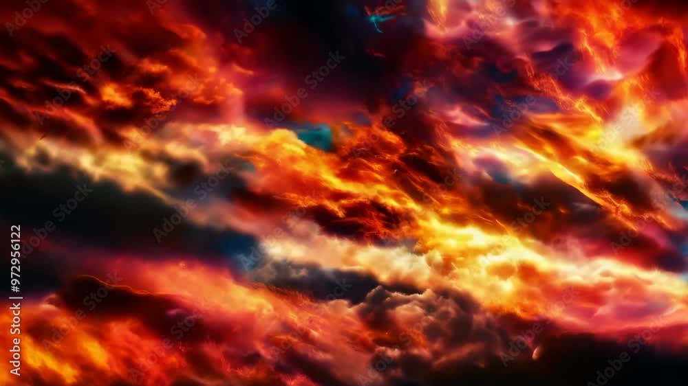 Wall mural abstract fire clouds with bright flashes of light on a dark background
