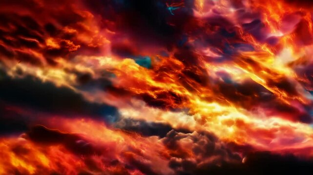 Abstract fire clouds with bright flashes of light on a dark background