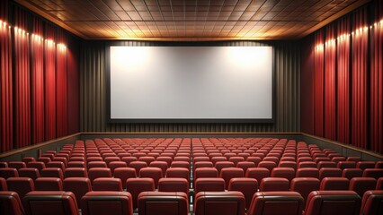 Fototapeta premium A close-up shot of a cinema theater frame with blank screen, cinema, theater, frame, entertainment, movie, film, screen