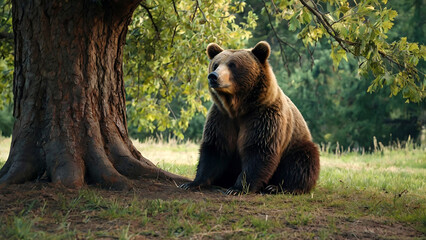 Fototapeta premium Bear sitting under the tree