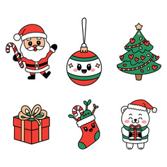 Christmas Themed Cartoon Icons For Festival Winter Season