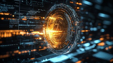 A digital coin rapidly spinning in mid-air, showcasing modern technology and movement.