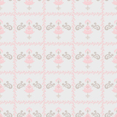 Pink and Gray Damask Seamless Patterns