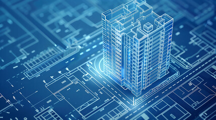 Futuristic digital house blueprint illustration showcasing advanced architectural design and technology concepts