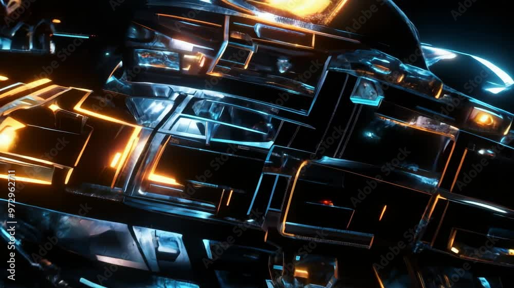 Sticker 3d animation of a futuristic spaceship in flight on a black background