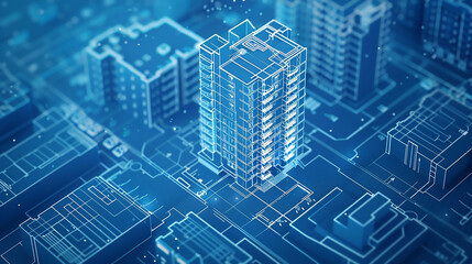 Futuristic digital house blueprint illustration showcasing advanced architectural design and technology concepts
