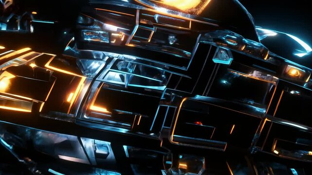 3d animation of a futuristic spaceship in flight on a black background