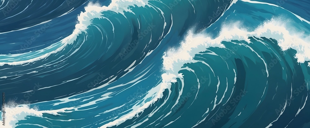 Wall mural top view the high waves on the ocean illustration