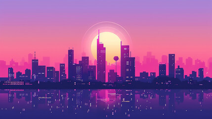 Fototapeta premium Minimalist cityscape at dawn Sunrise Cityscape 
