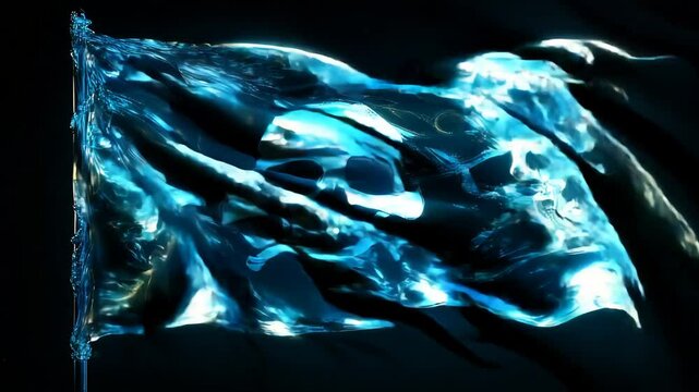 3d pirate flag with a glowing skull and crossbones waving dramatically in the wind, symbolizing danger and adventure
