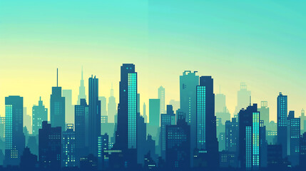 Fototapeta premium mysterious atmosphere at dawn A misty cityscape with tall skyscrapers shrouded in fog, creating a serene 