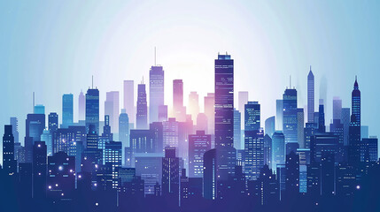 Obraz premium buildings silhouetted against a hazy sky and a bright sun peeking through the smog