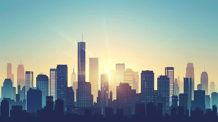 Fototapeta premium mysterious atmosphere at dawn A misty cityscape with tall skyscrapers shrouded in fog, creating a serene 