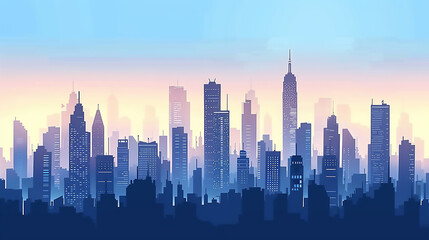 white background Blue neon city skyscrapers modern technology concept flat vector, isolated