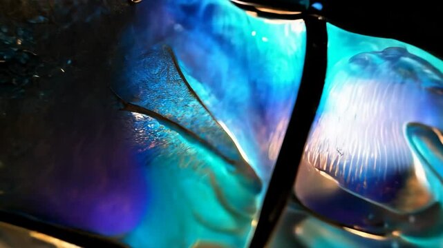 Cracked 3d glass egg with a mysterious bat-shaped shadow emerging, symbolizing darkness and transformation in a surreal digital style