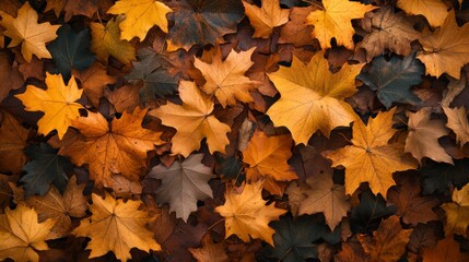 Fototapeta premium Autumn leaves background with copy space