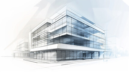Modern Architecture building construction perspective design, building sketch line