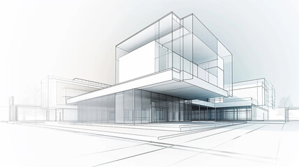 Modern Architecture building construction perspective design white background