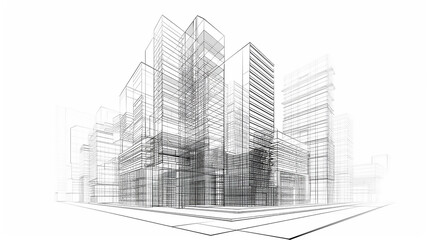 white background Modern Architecture building construction perspective design, building sketch line drawing 
