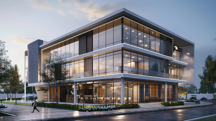 Obraz premium Contemporary Glass Office Buildings on a Sunny Day Lush Landscaping
