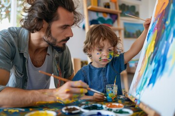 Fototapeta premium Father and Son Painting Together