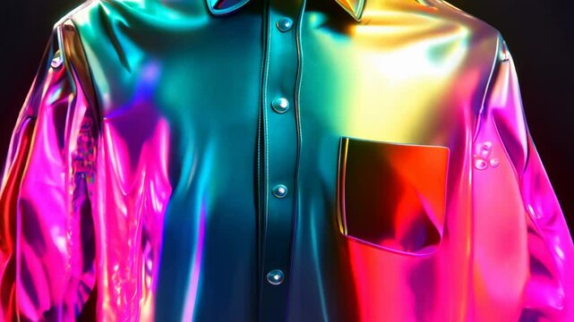 3D animation of a shirt with metallic glitter and bright gradient lights