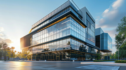 Fototapeta premium Contemporary Exterior Building Spacious Modern Warehouse in Daylight Park Setting 