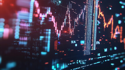 Obraz premium 3D-rendered stock market simulation with real-time updates, animated financial graphs, and currency symbols floating in a digital workspace 