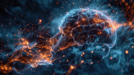 Obraz premium Vivid Neurological Activity in Brain Simulation Illustration