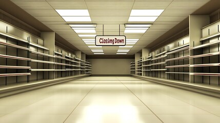Closing Down Sale at Desolate Retail Store with Empty Shelves