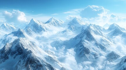 Obraz premium majestic snowy mountain panorama, wide angle view of white peaks and serene alpine scenery in a natural landscape