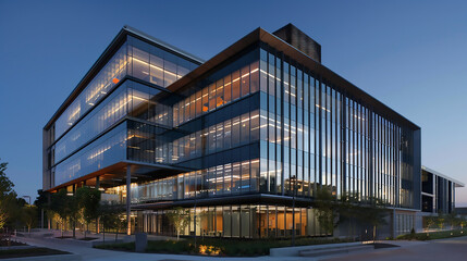 Obraz premium The mixture of geometric shapes and modern materials creates a unique building, which stands out among 