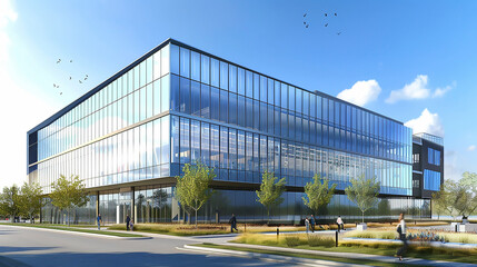 Obraz premium The mixture of geometric shapes and modern materials creates a unique building, which stands out among 