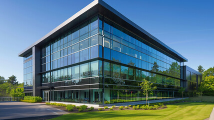 Obraz premium The mixture of geometric shapes and modern materials creates a unique building, which stands out among 