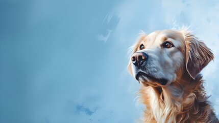 golden retriever portrait on blue background
